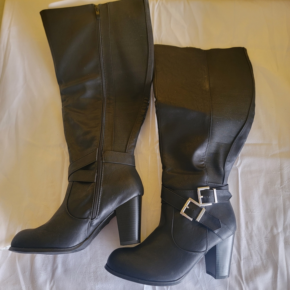 torrid Black Mid-Calf Heeled Riding Boots with Buckles